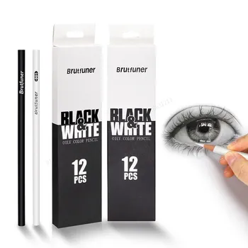 12-2шт Черно-белых цветных карандаша -Несмываемые цветные карандаши для рисования на масляной основе, деревянные цветные карандаши для художников и начинающих художников