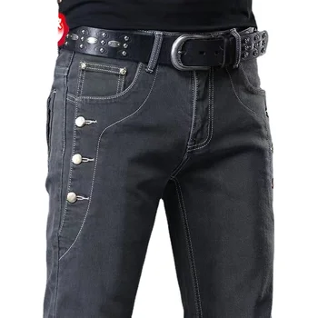 2023 Новые высококачественные мужские джинсы дымчато-серого цвета, повседневные трендовые брюки-стрейч от корейской торговой марки, облегающие брюки-стрейч