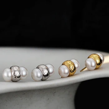 Amaiyllis S925 Стерлингового Серебра, минималистичные серьги-гвоздики с пресноводным жемчугом, Нишевые текстурированные серьги для женщин, ювелирные изделия 1