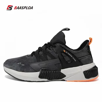 Baasploa/ Мужская повседневная обувь для ходьбы, нескользящие спортивные кроссовки с амортизацией, Модные кожаные Мужские кроссовки для бега, черные