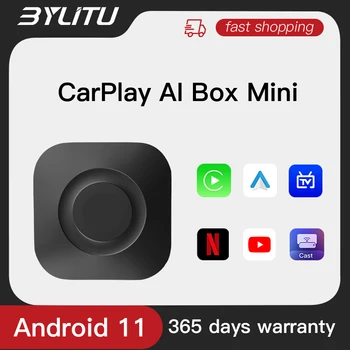 BYLITU Carplay Ai Box Mini TV Box 2023 Новый Беспроводной Автомобильный ключ Carplay Android Auto Adapter С Netflix И YouTube Android 11