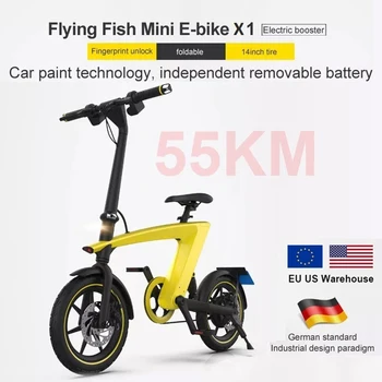CAMORO EU Warehouse Flying Fish Mini E-bike X1, электроусилитель, Складная 14-дюймовая шина, технология покраски автомобиля, Съемный аккумулятор