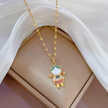 DIEYURO из нержавеющей Стали 316L, разноцветные Стразы, ожерелье с подвеской для маленькой девочки, Трендовая Женская цепочка на ключицы, ювелирные подарки 4