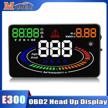 HD Автомобильный OBD2 HUD E300, дисплей на лобовом стекле, проектор, Цифровое предупреждение о скорости, Температура воды, напряжение, обороты в минуту, сигнализация
