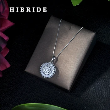 Hibride, Модное прозрачное круглое ожерелье с подвеской из циркона, блестящий кристалл, Свадебные украшения для женщин, подарки для девочек на вечеринку P06