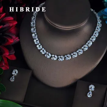 HIBRIDE Модные Прозрачные Свадебные комплекты ювелирных изделий для женщин, серьги, ожерелье, комплект женской бижутерии N-589