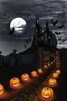 Laeacco Хэллоуин, Темный Лунный свет, Дом с Привидениями, Тыквенный фонарь, Летучая мышь, Детский Трюк или Угощение, фон для портретной фотографии