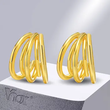 Vnox Шикарные металлические серьги золотого цвета для женщин, подарочные украшения для вечеринок, новые модные двухслойные геометрические аксессуары для ушей