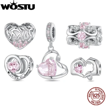 WOSTU, Стерлинговое серебро 925 Пробы, Розовая подвеска на Талию, Двойные бусины в виде сердца, браслет 