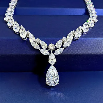 Бриллиантовое ожерелье ручной работы из Муассанита Стерлингового серебра 925 пробы, свадебное ожерелье-Чокер для женщин, свадебный кулон, ювелирный подарок