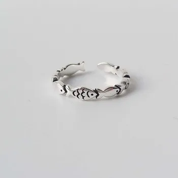 Винтажные серебряные кольца с рыбками для влюбленных женщин, Креативное Регулируемое Открывающееся кольцо на палец, ювелирные изделия на День Святого Валентина