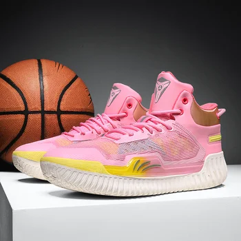 Высококачественная мужская профессиональная баскетбольная обувь, модные Унисекс, розовые баскетбольные кроссовки, нескользящая мужская баскетбольная обувь для тренировок