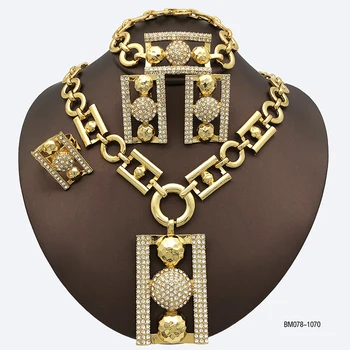 Женский комплект ювелирных изделий из Дубая с 18-каратным позолотой, Ожерелье итальянского дизайна, браслет из сплава прямоугольной формы, Серьги, Кольцо, Набор для женщин