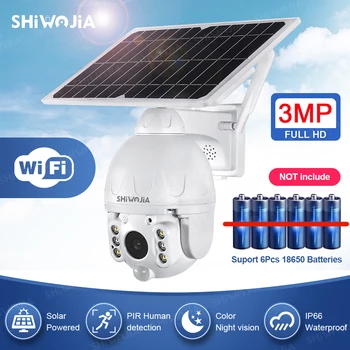 Камера на солнечной батарее SHIWOJIA, версия Wifi, PTZ 4X3MP, Беспроводной монитор для наружной безопасности, Водонепроницаемое видеонаблюдение, Умный дом