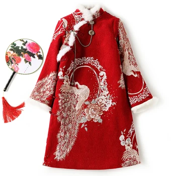 Китайская хлопчатобумажная куртка, женский утолщенный зимний улучшенный костюм cheongsam Tang, длинная хлопчатобумажная куртка в китайском стиле ретро