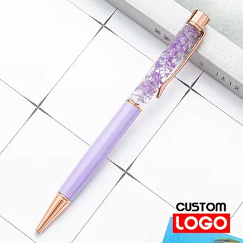Креативная ручка с Сушеным Цветком, металлическая шариковая ручка, индивидуальный логотип, выгравированное имя, подарок на День Рождения, подарочная ручка для вечеринки