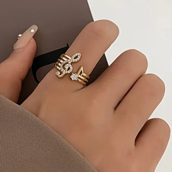 Креативное Музыкальное кольцо с нотной строкой Для женщин, Широко открытые кольца с Цирконом, Корейские подвески, ювелирные изделия на палец, Свадебные подарки