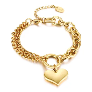 Массивный браслет-цепочка с жирным звеном для женщин, браслет с сердечком, Instagram, Модные украшения из нержавеющей стали
