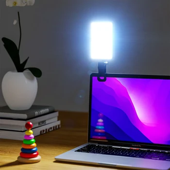 Мини-Клипса со светодиодной Подсветкой для Видеосъемки Компьютерный Планшет Телефон Конференц-свет 3200 K-5600 K с Регулируемой Яркостью, Встроенный аккумулятор для Прямой трансляции Селфи 4