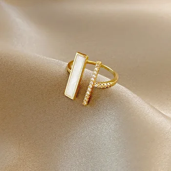 Модные Квадратные кольца с цирконом в одно слово для женщин, Простой дизайн, Высококачественное Открытое кольцо на указательный палец 2022, Корейская Бижутерия