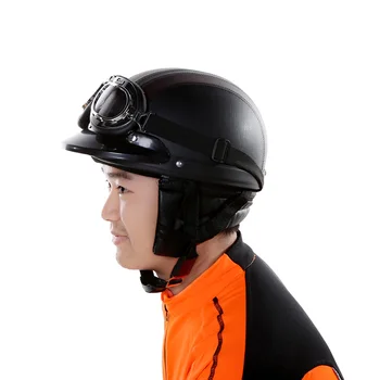 Мотоцикл, Скутер, Наполовину кожаный шлем с открытым лицом, солнцезащитные очки, Ретро Винтажный Стиль 54-60 см для аксессуаров Безопасности 2