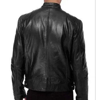 Мужская кожаная куртка 2021, новое поступление, весенне-осенняя тонкая мотоциклетная куртка из спилка на молнии для мальчиков-подростков 3