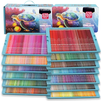 Новый продукт 520 цветных карандашей в подарочной коробке, набор для художественной росписи, ручная роспись жирным грифелем
