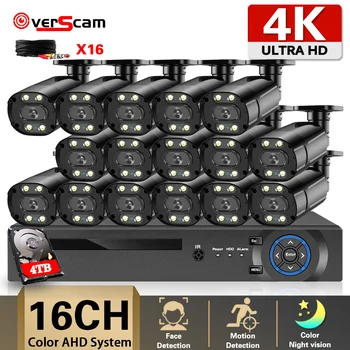 Полноцветный Комплект Камер Безопасности Ночного Видения 16CH 4K Ultra HD CCTV DVR Kit Наружная 8-Мегапиксельная AHD Камера Комплект Системы видеонаблюдения