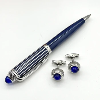 Роскошная Шариковая ручка CT с синим кристаллом Сверху, Запонки в тон, Подарок Премиум-класса