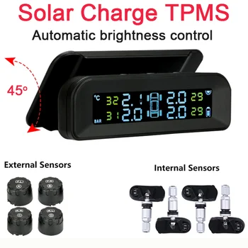 Умный автомобиль TPMS система контроля давления в шинах солнечные цифровые часы ЖК-дисплей система сигнализации безопасности температуры давления в автомобильных шинах