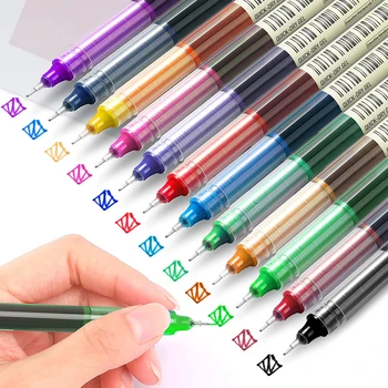 Шариковая ручка 12 шт. Разных расцветок, Быстросохнущие чернила 0,5 мм, жидкая разноцветная ручка с тонкой точкой для ведения дневника, плавный почерк