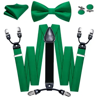 Элегантные свадебные подтяжки для мужчин, модный зеленый шелковый однотонный галстук-бабочка, носовой платок, запонки, набор вечерних дизайнерских запонок Barry.Wang 2096