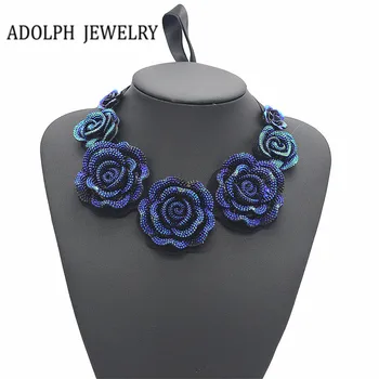 Ювелирные изделия ADOLPH 2014 Новые горячие ювелирные изделия высокого качества, красочное ожерелье с синим цветком, женские ожерелья и подвески в стиле поп-звезды