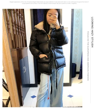 2020 Корейская зимняя футболка Большого Размера, Толстое теплое Короткое пальто на 90% Утином пуху, Женская куртка 4