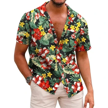 2022 Гавайские Тропические Рубашки Для Мужчин С 3D Принтом, Мужская Рубашка Для Пляжного Отдыха, Короткий Рукав, 5xl, Негабаритные Топы, Футболка, Домашняя Блузка