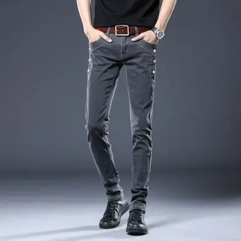 2023 Новые высококачественные мужские джинсы дымчато-серого цвета, повседневные трендовые брюки-стрейч от корейской торговой марки, облегающие брюки-стрейч 1