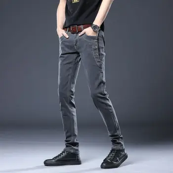 2023 Новые высококачественные мужские джинсы дымчато-серого цвета, повседневные трендовые брюки-стрейч от корейской торговой марки, облегающие брюки-стрейч 2