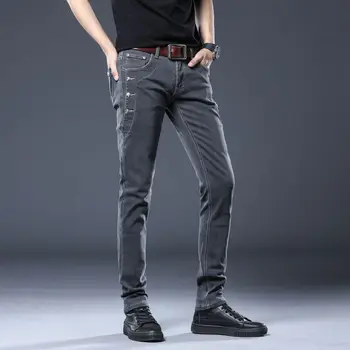 2023 Новые высококачественные мужские джинсы дымчато-серого цвета, повседневные трендовые брюки-стрейч от корейской торговой марки, облегающие брюки-стрейч 3