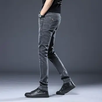 2023 Новые высококачественные мужские джинсы дымчато-серого цвета, повседневные трендовые брюки-стрейч от корейской торговой марки, облегающие брюки-стрейч 4