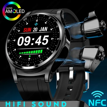 2023 Новые смарт-часы 2 в 1 с Bluetooth-гарнитурой 1,39 дюйма AMOLED BT Call NFC Smartwatch Мужские музыкальные спортивные часы для Huawei
