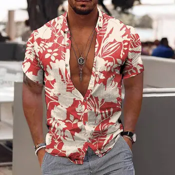 2023 Цветочные Рубашки Мужские С 3D Принтом Для Мужчин, Гавайская Тропическая Рубашка, Пляжные Модные Топы с коротким рукавом, Футболка, Домашняя Блузка Camisa 0