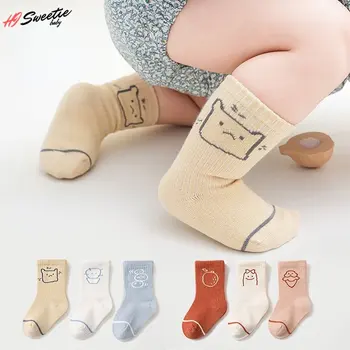 3 пары детских носков Без косточек, Весна-осень, Милые хлопковые носки для новорожденных мальчиков и девочек средней длины