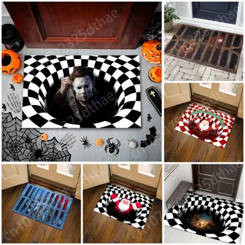 3D Vision Коврик с изображением клоуна для украшения Хэллоуина, ковер для входной двери, Коврик для ванной комнаты, плюшевый нескользящий клейко-защитный коврик