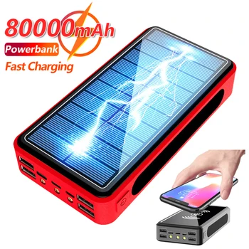 80000mAh Qi Solar Mobile Power Беспроводное Быстрое Зарядное Устройство со светодиодной Подсветкой 4USB Наружный Аккумулятор мобильного телефона для iPhone Xiaomi