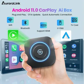 AuroraLink Mini Carplay Ai Box Беспроводной Автомобильный ключ Android 11 Android Автоматический Адаптер Youtube Netflix для Toyota Audi Benz VW