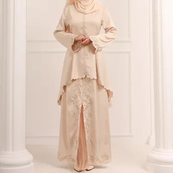 Baju Kurung, Малайзийская Традиционная Нежная вышивка, Комплект из 2 предметов, Блузка и юбка, платье в Рамадан Ид Кебайя, Свадебная вечеринка, мусульманские женщины