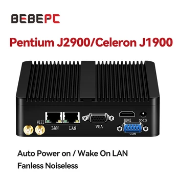 BEBEPC Промышленный Безвентиляторный Мини-ПК Celeron J1900 N2930 J1800 HTPC Dual LAN & COM Гигабитный Мини-компьютер Windows 10 Linux HD WIFI