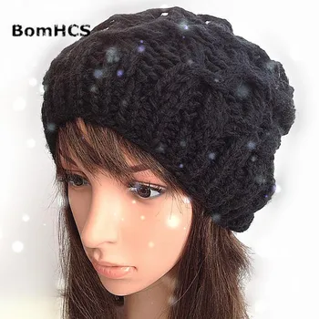 BomHCS Модная Женская осенне-зимняя теплая вязаная шапочка 100% ручной работы крючком