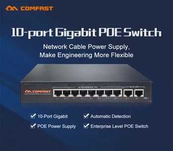 Comfast 10-портовый 10/100/1000 Мбит/с RJ45 Гигабитный коммутатор POE корпоративного уровня 802.af/at Автоматическое определение мощности по Ethernet POE