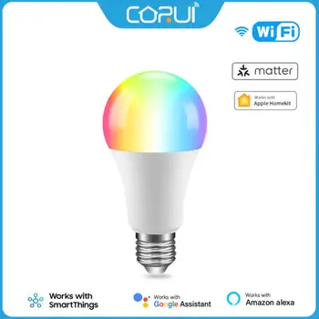 CORUI WIFI Matter Умная Лампочка 9 Вт RGBCW Светодиодный Светильник С Держателем лампы E27 Поддержка Homekit Siri Google Home Alexa Голосовое Управление
